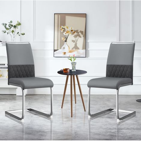 Silla de comedor 2 piezas, respaldo alto en PU y lino, gris HAVRYA (1/5)