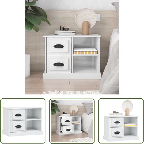 The Living Store Nachttisch Hochglanz-Weiß 60x35,5x45 cm - Nachttisch - Wohnzimmermöbel - Beistelltisch - Weißer Nachttisch - Holzwerkstoff Möbel (1/5)