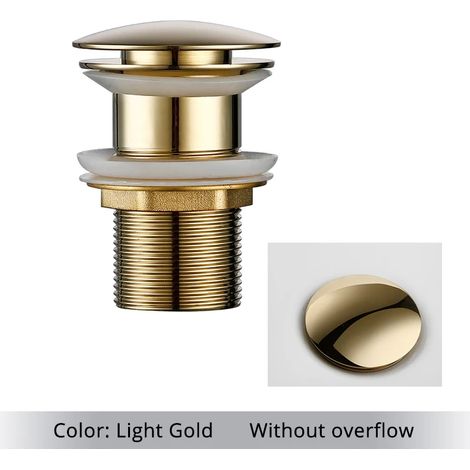 (Light Gold-2) Bathroom Bath Pop Up Drain Stopper Rose Gold Polished Anti-Corrosion Durable With OverFlow Hole Basin Sewer Plug (1/4)