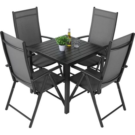 Gartenmöbel-Set, Gartentisch- und Stuhl-Set, Außentisch, Klappstühle, Aluminium (5-teilig, 4 x Stühle + 1 x Tisch, schwarz) (1/5)