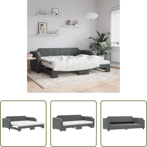 vidaXL Doppelbett - Tagesbett Ausziehbar mit Matratzen Dunkelgrau 100x200 cm Stoff (1/5)