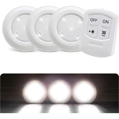 Spot LED Sans Fil avec Télécommande – Eclairage LED Sous-Meuble- Lampe Sous Meuble Cuisine, Placard, Armoire- Lot de 3 Spots + 1 Télécommande (1/5)