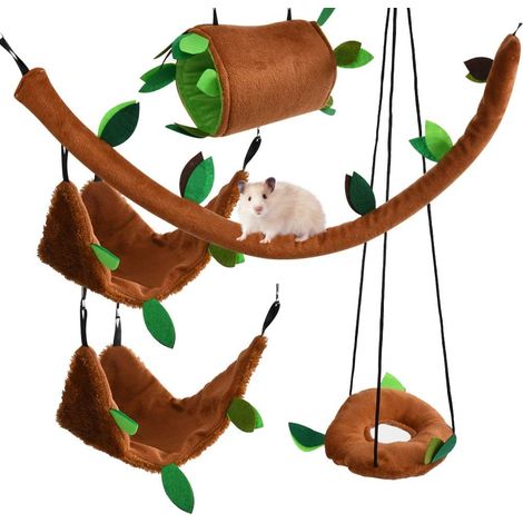 Ensemble de 5 pièces comprenant hamac, balançoire, tunnel pour hamster, jouet pour hamster de la forêt, hamster planeur, cochon d'Inde, oiseaux et petits animaux pour jouer et dormir (1/5)