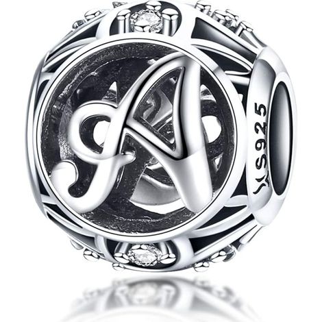 Pendentif à breloque pour femme lettre de l'alphabet AZ initiale en argent sterling 925 breloques assorties (lettre A), (1/4)