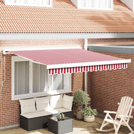 Einziehbare Markise Rot und Weiß 350 x 250 cm Stoff und Metall
