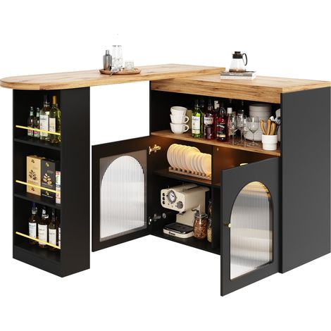 Mesa de Comedor Extensible con 3 Estantes, LED y Giro de 360°, para Comedor, en MDF, 138-193x39x105 cm, Negro (1/5)