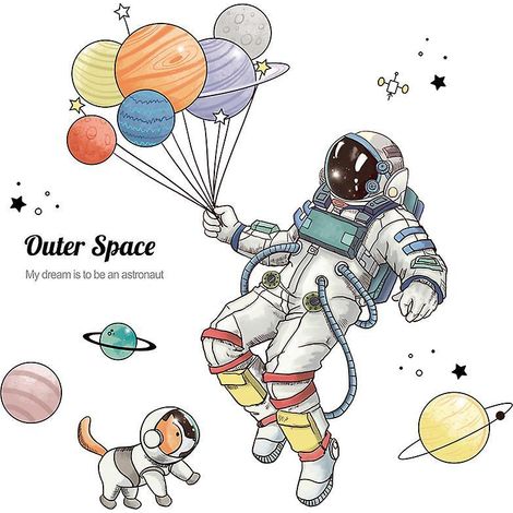 chambre D'enfant Ballon De Dessin Anim Stickers Muraux Espace Planete Autocollant Mural Fuse Astronaute Toiles Dcoration Murale Chambre Enfants Bb (1/5)