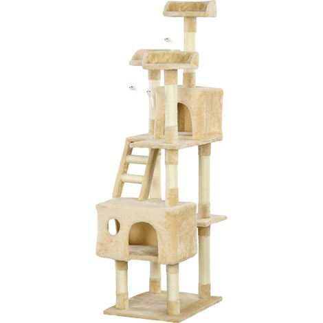 Rascador árbol para gatos grande 60x50x181 cm, poste arañar, plataformas, escaleras, cuevas, juguetes, centro actividades beige