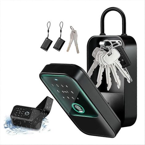 Coffre-fort à clé pour maison, 5 modes d'ouverture : empreinte digitale, code PIN, clé, application, NFC. Sécurisé, résistant, idéal pour extérieur et intérieur. (1/5)