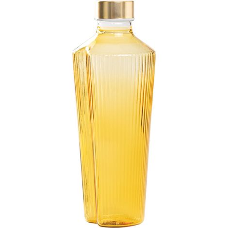 Bouteille Handy En Verre Borosilicaté Jaune Or Avec Décoration À Rainures Verticales, Design Linéaire Élégant Et Fonctionnel, Idéale Pour Table (1/3)