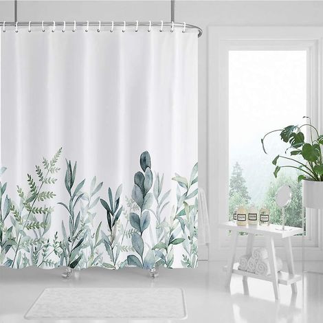 Rideau de douche en polyester imperméable et résistant à la moisissure, avec 12 crochets (1/5)