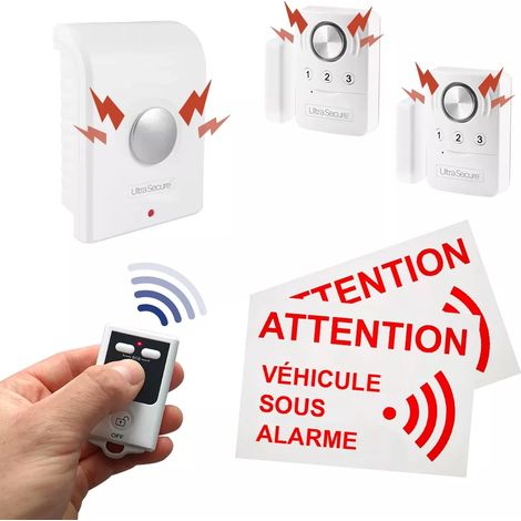 Kit alarme autonome sans-fil véhicules ESSENTIEL - 2 Détecteurs ouverture & vibration + sirène + télécommande (gamme BT) (1/5)