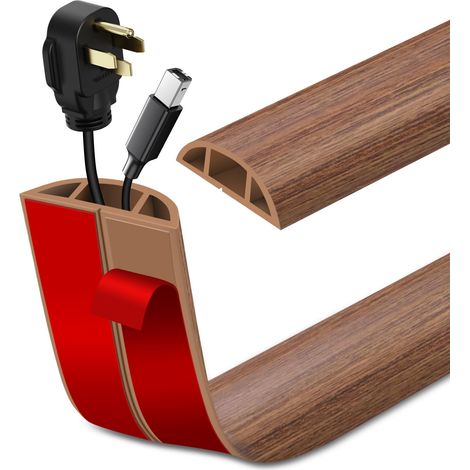 Passage de Cable au Sol adhésive PVC Flexible goulotte Passe Cable pour Bureau Maison entrepôt Concert 3m×2cm Grain de Bois Marron Clair (1/5)
