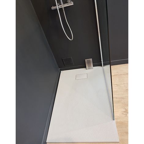 Stano. – Receveur de douche extra plat 90 x 140 cm gris – SoliCast® antidérapant PN24 – Cache-bonde inclus – Installation à poser ou encastrer