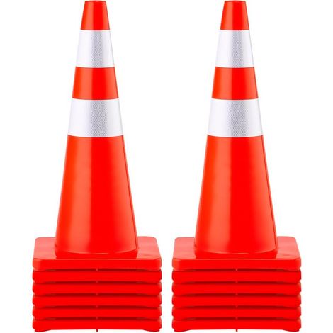 Cônes de Signalisation Lot de 12 Plots de Chantier 70 cm en PVC avec 2 Bandes Réfléchissantes pour Route et Parking (1/5)