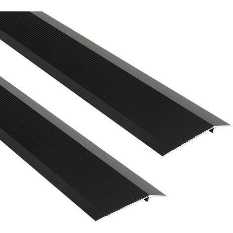Barre de Seuil - 2 Pièces - Aluminium Noir - Rattrapage de Niveau 8-40mm - Transition Sol Porte Garage - 90x10cm (1/5)