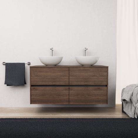 Inda - Mobile bagno L.120 con doppio lavabo in appoggio / Rovere