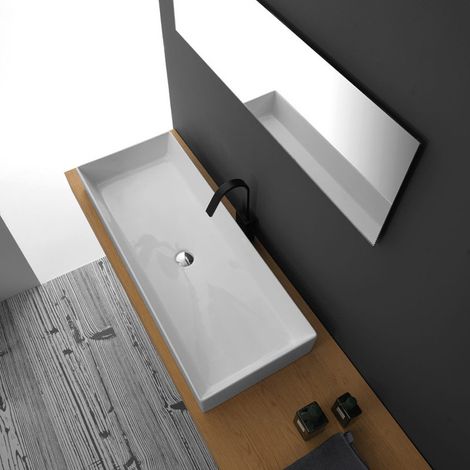 Lavabo Rettangolare d'Appoggio 60x40xh14 cm - Mod. ZENITH - Bordo Sottile- Ceramica Bianco (1/5)