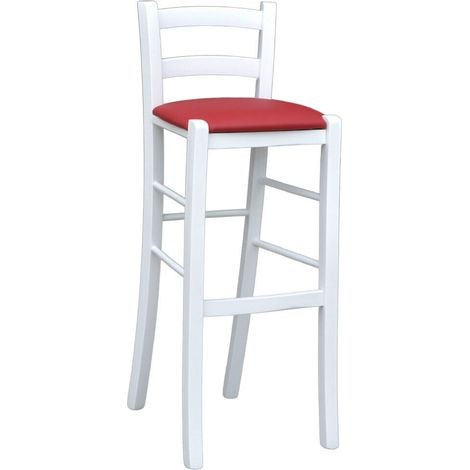 Sgabello in legno bianco laccato con seduta rosso h 80 cm