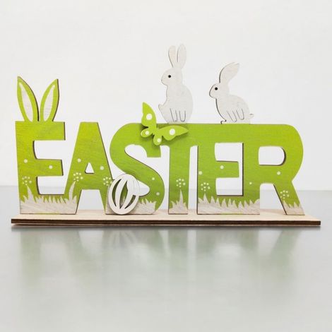 Décoration Pâques à Poser – Mot “Pâques” avec Lapin pour Table et Maison, Décoration Printemps Enfant Cadeau-Pâques verte (1/4)