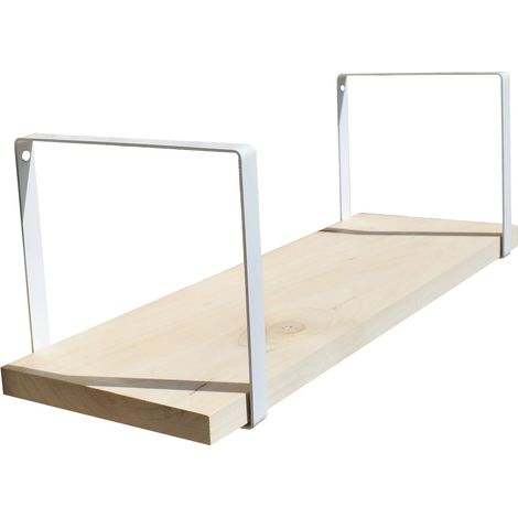 Étagère murale bois 60 X 19 cm avec supports carrés métal blanc