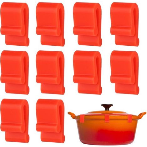 Clips protectores para tapas de ollas de hierro fundido, 12 piezas, Sin BPA, Silicona, Clips para ollas, Sujeta tapas, Transparente (1/5)