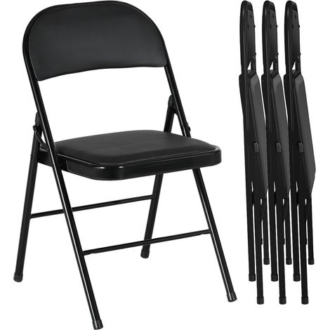 ELVMI Set aus 4 Klappstühlen mit Gepolsterter Sitzfläche für Esszimmer und Büro, Kunstleder, Schwarz (1/5)