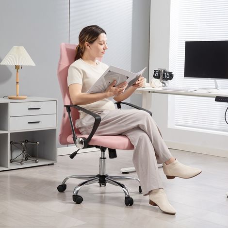 Chaise de bureau ergonomique. pivotante et réglable en hauteur avec fonction bascule. revêtement en maille. 63 x 65 x 109-119 cm. rose