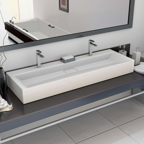 Lavabo 120 x 46 x 11 cm, en résine minérale/marbre, blanc