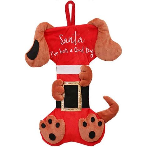 Calcetines navideños para perros con forma de hueso grande, calcetines de peluche navideños, adorno clásico para colgar, bolsa de regalo para perros y cachorros. (1/5)