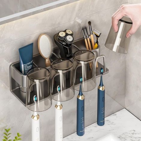 Wall-mounted toothbrush holder, toothpaste holder, razor storage stand, four-person spray gun, grey (1/5)
