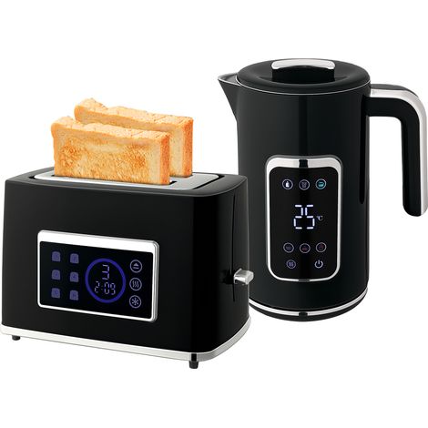 HOMCOM 1.7L 3000W Rapid Boil Kettle and 2 Slice Toaster Set Crumb Tray Black (1/5)
