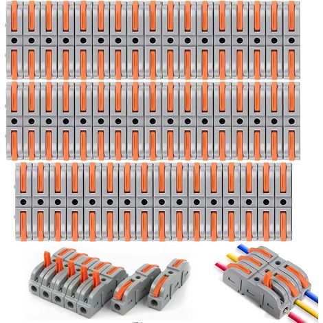 Quick Couplings for Cables, 100 PCS Electrical Connector With Lever Automatic Connection Terminals, 1-Wire 2-Input Electric Wire Connectors Combined Electrical Terminal Block (1/5)