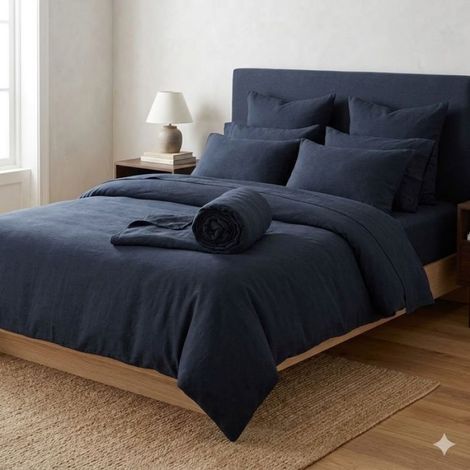 Drap Housse 90x190 cm Double Gaze de Coton Bleu marine (1/3)