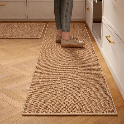 Tapis de cuisine – Tapis imperméable – Lavable, antidérapant, résistant à l'huile et à l'eau – Lot de deux – Marron – 50 x 80 cm + 60 x 180 cm (1/5)