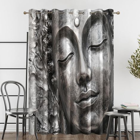 Rideau Occultant Statue De Bouddha 3D, Enfants Adultes Motif Rideaux Thermiques à Oeillets, Rideaux Imprimé pour Salon Chambre Fenetre Moderne Décoration, 140x160 cm (L x H), Lot de 2 - 140L X 160H cm (1/5)