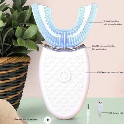 Brosse À Dents Électrique U 360° - Brosse À Dents Sonique - Étanchéité IPX7 - 4 Modes - Charge USB - 1 Pièce