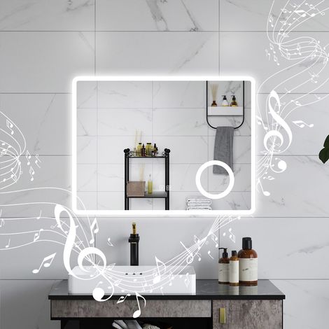 Aica 80X60CM SPECCHIO DA BAGNO BLUETOOTH ANTIAPPANNAMENTO, 3 COLORI DIMMERABILI, LENTE D'INGRANDIMENTO 3X (1/5)
