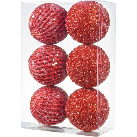 Set mit 6 dekorativen Schaumstoff-Schneebällen für den Weihnachtsbaum, 10 cm, rot, für Hochzeiten oder andere Anlässe. (1/5)