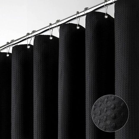 Rideau de douche 180x180 cm noir, motif gaufré effet coton, imperméable avec 12 crochets inclus (1/4)