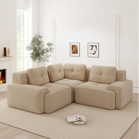 Sofá modular de esquina 177x104x69 cm beige en pana con asiento profundo y diseño antideslizante (1/5)