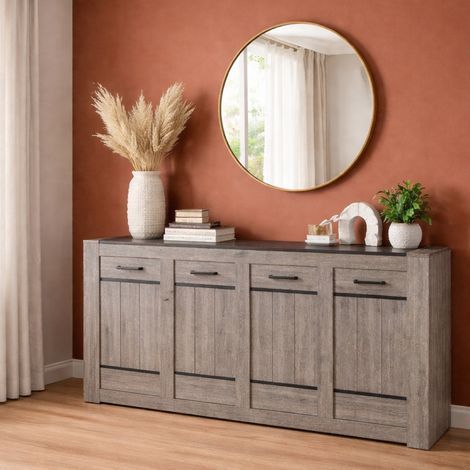 Buffet bas moderne chĂŞne gris 4 portes MAYA (1/5)