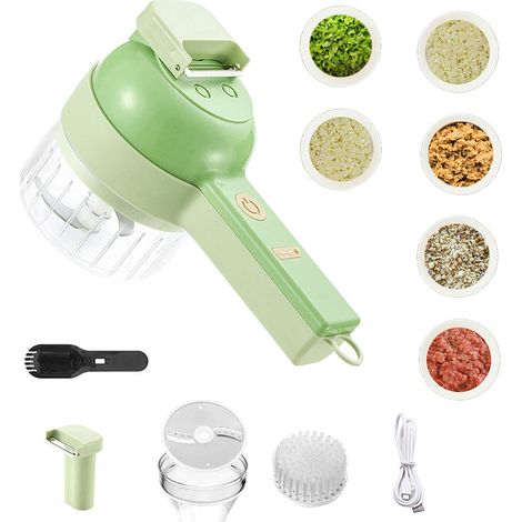 Mini-hachoir électrique 4-en-1, broyeur à ail portable, petit robot culinaire pour hacher ail, oignon, poivre, légumes et viande (1/5)