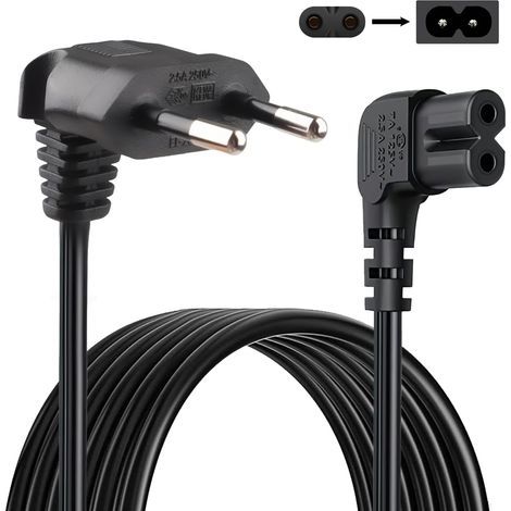 1.5M Câble d'alimentation avec Fiche Euro Coudée 90° à 2 Broches C7 Femelle 2.5A 250V, Cable Secteur TV pour Samsung, Console PS5, Xbox et Appareils Électroniques, Cordon Prise C7 EU, Noir (1/5)