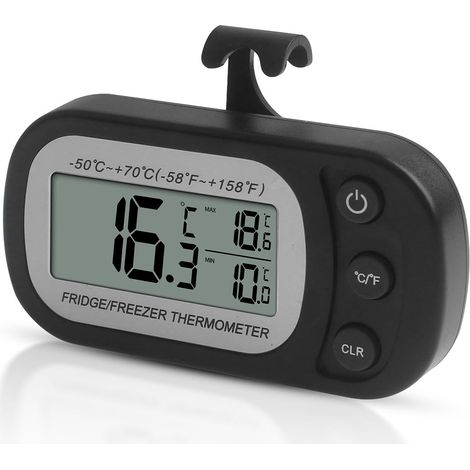 Thermomètre numérique réfrigérateur congélateur – Enregistrement min/max – Étanche – Idéal frigo/congélateur (Noir)