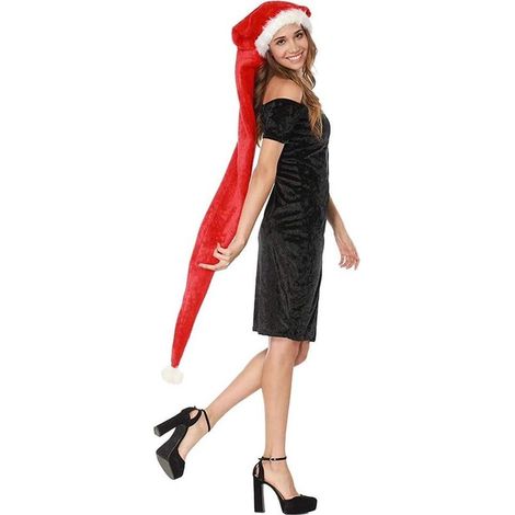 Gorros de Papá Noel extralargos para niños, de felpa suave, novedosos y divertidos, a rayas, gorros de elfo largos con pompón para la decoración de fiestas navideñas. (1/5)