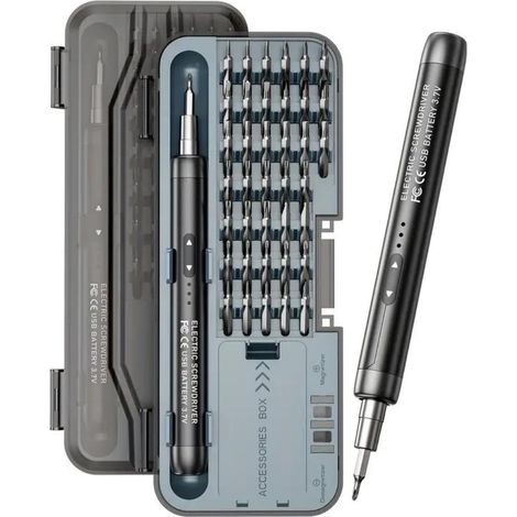 FLAMMKRAFT-Mini tournevis électrique 46 en 1 - Longue autonomie, fonctionnement silencieux, rechargeable, kit d'outils de réparation portable pour la maison - Noir (1/5)