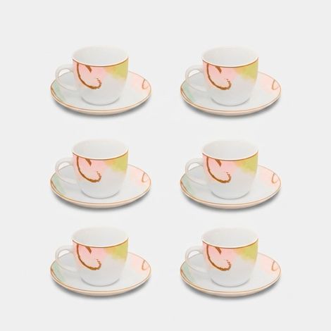 Set 6 Tazzine da caffè in porcellana con piattino Acquerello (1/3)