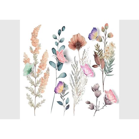 Stickers - Plantes avec papillons roses - 1 planche 30x30cm (1/5)