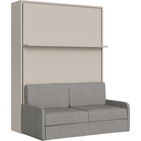 Lit français escamotable vertical Versia Sofà 140 avec canapé et étagère Argilla